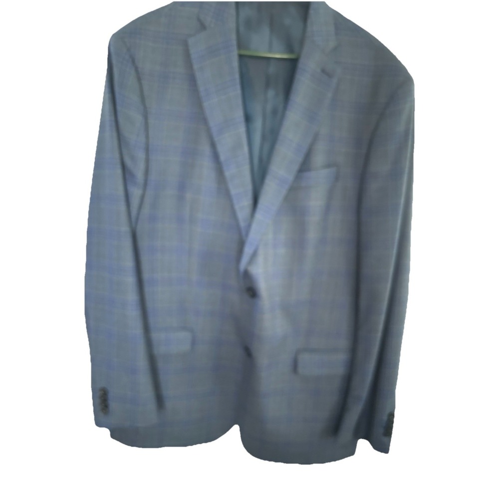 Michael Kors Mens 44R Blue Plaid Blazer Two Button Wool Sport Coat